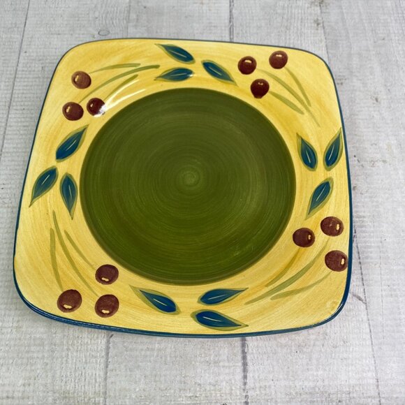 Maxam Sonoma Tuscan TUSCANY Olive Green Center Square Ceramic Salad Plates Set 6 - Picture 2 of 16
